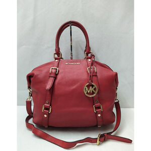 Michael Kors Red Leather Double Handles Zipper Satchel Shoulder Bag